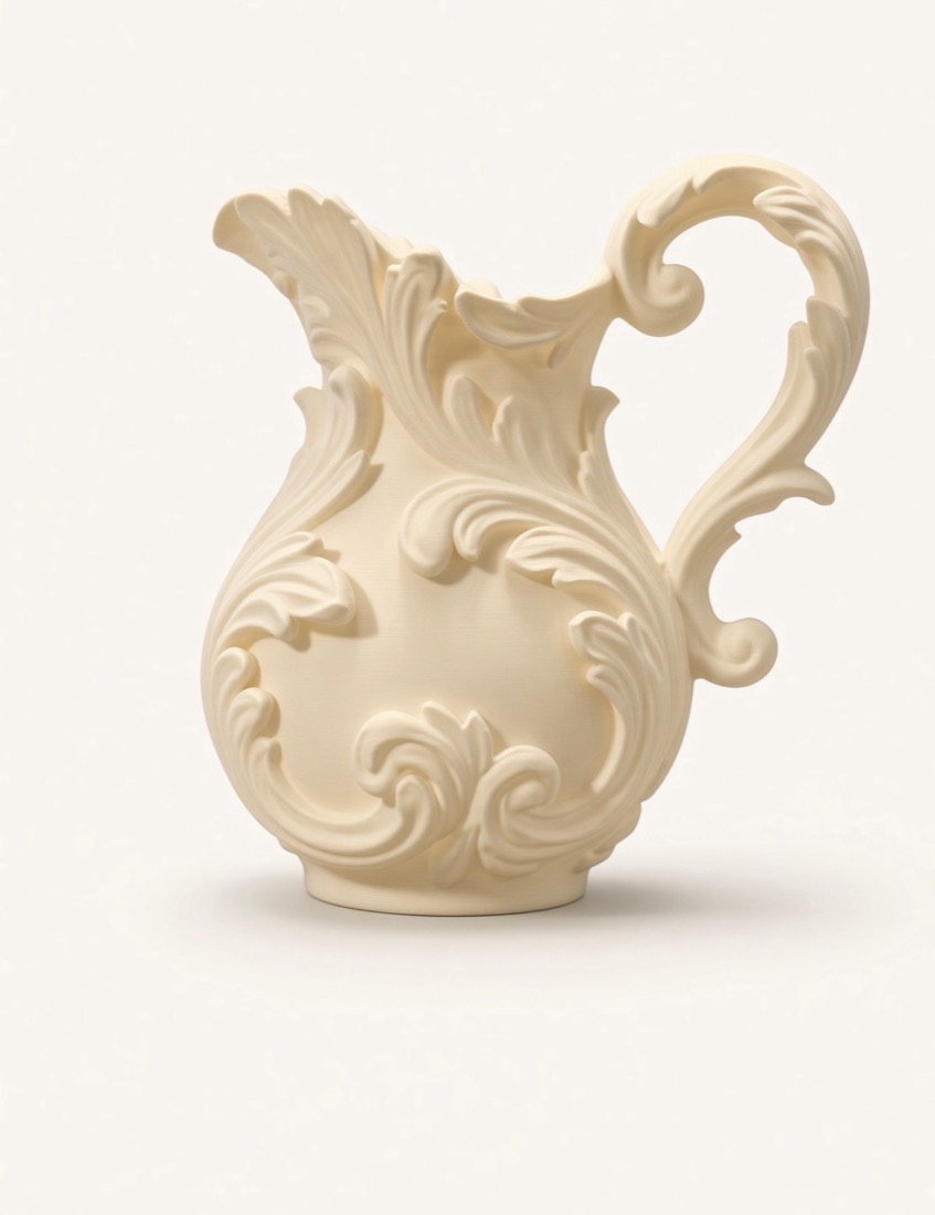 Scrollwork Pitcher, Decorative pitcher, deep leaf relief