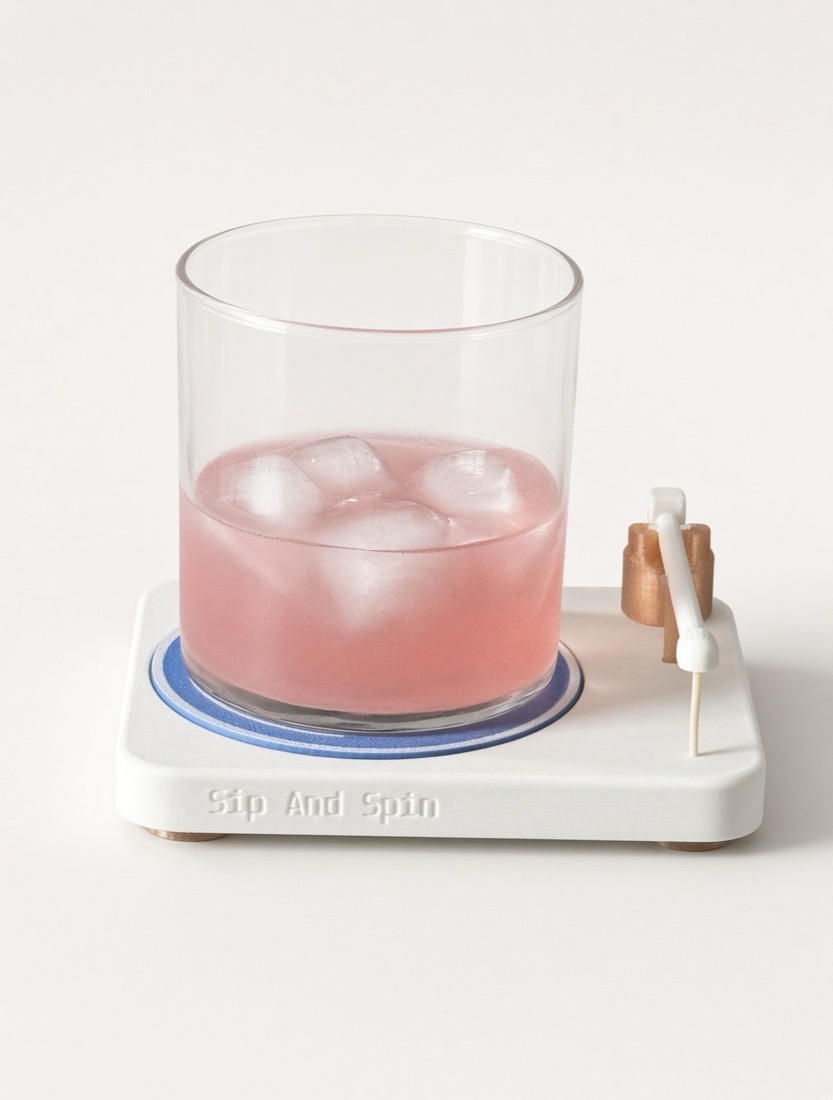Sip and Spin, Turntable-style coaster, embossed name