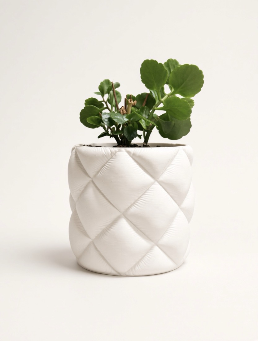 Quilted Planter, Pillow-stitch textured plant pot